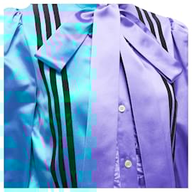 Gucci-Gucci ADIDAS silk stripe bow Victorian puff sleeve blouse-Blue