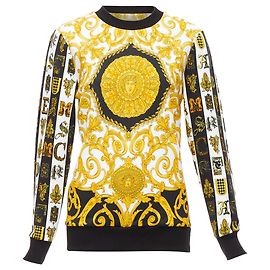 Pull en coton à col rond avec imprimé Barocco mixte de Versace Doré Métallisé