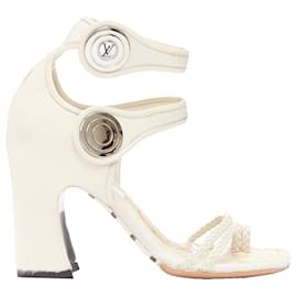 Louis Vuitton-Louis Vuitton Anaconda calf hair silver button braided chunky heel-White
