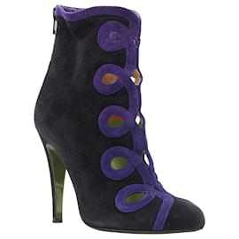 Christian Louboutin-Bottine à talon haut en daim avec découpes en spirale Christian Louboutin-Noir