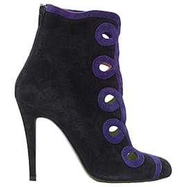 Christian Louboutin-Bottine à talon haut en daim avec découpes en spirale Christian Louboutin-Noir