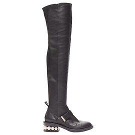 Nicholas Kirkwood Botas altas de malha com salto adornado com pérolas Nicolas Kirkwood Preto