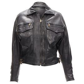 Jaqueta bomber de couro bondage com fivela S&M de Gianni Versace Preto