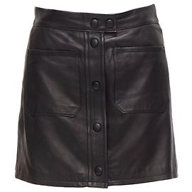 Frame Denim Frame lambskin leather snap button patch pocket mini skirt Black