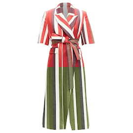 Autre Marque-Frenken graphic stripes cotton tie belt long coat-Red