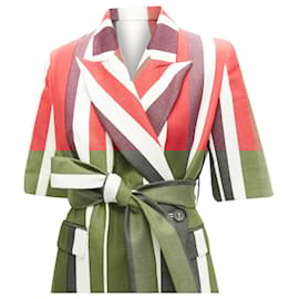 Autre Marque-Frenken graphic stripes cotton tie belt long coat-Red