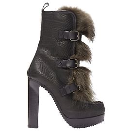 PIERRE HARDY grained leather fur trio buckle platform boot Black