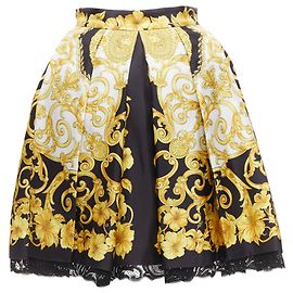 Falda de seda Barocco Hibiscus con encaje de Versace Dorado Metálico