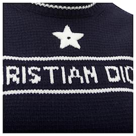 Dior-Christian Dior cashmere puff sleeve crew crop sweater-Blue,Navy blue