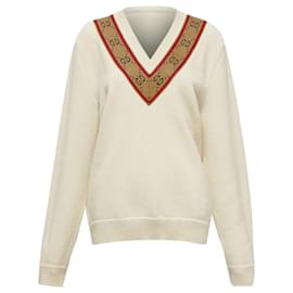 Gucci-Gucci wool GG monogram V-neck varsity sweater-White,Cream