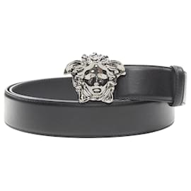 Versace-Cinto de couro com fivela de prata rutenio La Medusa da Versace-Preto