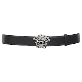 Versace-Versace La Medusa ruthenium silver buckle leather belt-Black