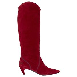 Roger Vivier suede piping RV charm kitten heel cowboy boot Red