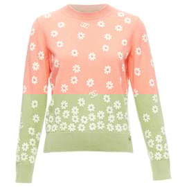 Chanel-Chanel peach cashmere blend floral CC knitted pullover sweater-Pink,Peach