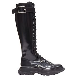 Bota alta de combate em couro Tread com cadarço Alexander McQueen Preto