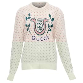 Gucci-Gucci wool fairisle Crest logo intarsia sweater top-White,Cream