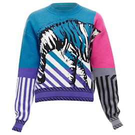 Dior-Christian Dior D-Jungle Pop Zebra graphic cashmere sweater-Blue