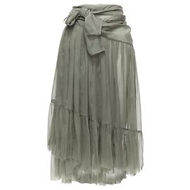Saia de seda militar transparente com laço da Dries Van Noten Verde