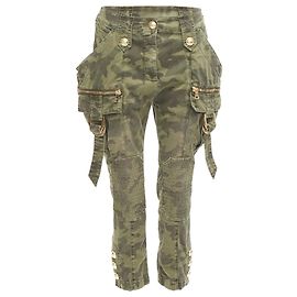 Calças cargo biker de algodão camuflado Balmain de cintura média Verde