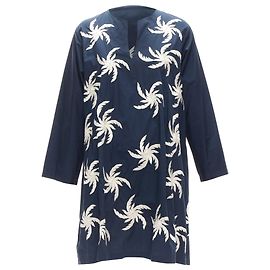Vestido boxy de algodón con bordado floral Dries Van Noten Azul Azul marino