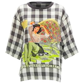 Dolce & Gabbana-Dolce & Gabbana silk pinup girl print checkered boxy tshirt top-Multiple colors