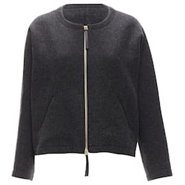 Marni wool blend leather double zip pull trapeze jacket Grey