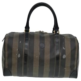 Fendi-Sac Boston en toile Pecan FENDI marron noir or Auth 90887-Marron,Noir,Doré