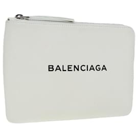 Balenciaga-BALENCIAGA Everyday Pouch M Leather White Silver 492465 Auth yk15384-Silvery,White