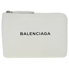 Balenciaga-BALENCIAGA Everyday Pouch M Leather White Silver 492465 Auth yk15384-Silvery,White