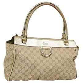 Gucci-GUCCI GG Canvas Tote Bag Beige Gold 189831 Auth 91207-Beige,Golden