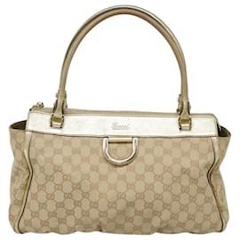Gucci-GUCCI GG Canvas Tote Bag Beige Gold 189831 Auth 91207-Beige,Golden