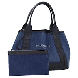 Balenciaga-BALENCIAGA Navy Cabas S Hand Bag Denim Silver Blue 339933 Auth yk15288-Silvery,Blue