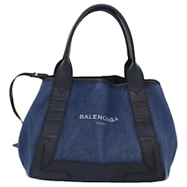 Balenciaga-BALENCIAGA Navy Cabas S Hand Bag Denim Silver Blue 339933 Auth yk15288-Silvery,Blue