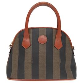 Fendi-Sac à main en toile Pecan FENDI marron noir or Auth 92554-Marron,Noir,Doré