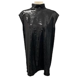 Dolce & Gabbana-Dolce & Gabbana Black Sequined Sleeveless Blouse-Black