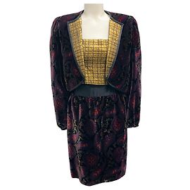Lanvin Vintage Paisley Samtrock-Set in Schwarz / Lila Multi Mehrfarben