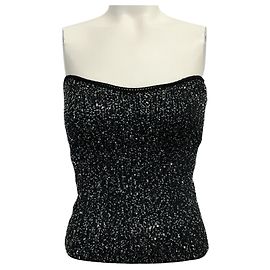 BA&SH Schwarzes, glitzerndes, gestricktes, trägerloses Oberteil Schwarz