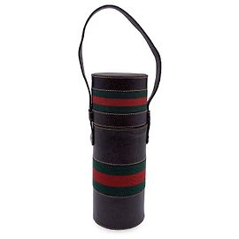 Gucci Vintage Brown Leather Thermos Holder Case with Handle Brown
