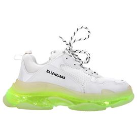 Baskets Balenciaga Clear Sole Fluo Triple S en polyester blanc et vert fluo Blanc