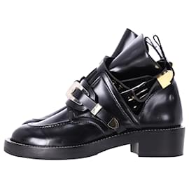 Balenciaga-Balenciaga Ceinture Buckled Motor Boots in Black Calfskin Leather-Black
