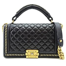 Chanel-Chanel Boy 25 Women's Handbag in Black Lambskin-Black