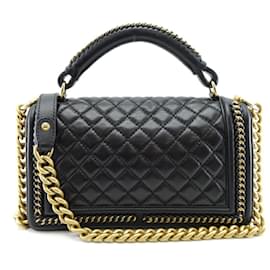 Chanel-Chanel Boy 25 Women's Handbag in Black Lambskin-Black