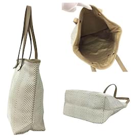 Hermès-Sac tote Hermes Amedaba en gris étoupe et ivoire-Écru,Taupe