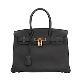 Hermès-Hermes Birkin 30 Handbag in Black Togo Leather-Black