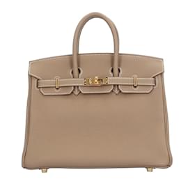 Hermès-Hermes Birkin 25 Handbag in Togo Leather-Beige,Taupe
