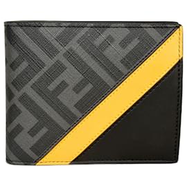 Fendi-Fendi Diagonal Bi-fold Wallet-Black,Yellow