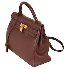 Hermès-Sac à main Hermes Kelly 32 en cuir Togo marron-Marron