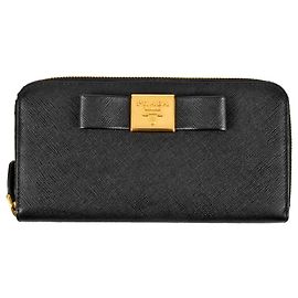 Portefeuille long Saffiano à ruban Prada Noir