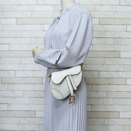 Christian Dior-Christian Dior White Leather Saddle Bag-White