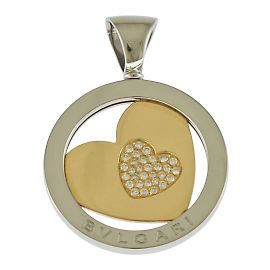 Bulgari Pingente Coração Tondo Bvlgari Prata Dourado